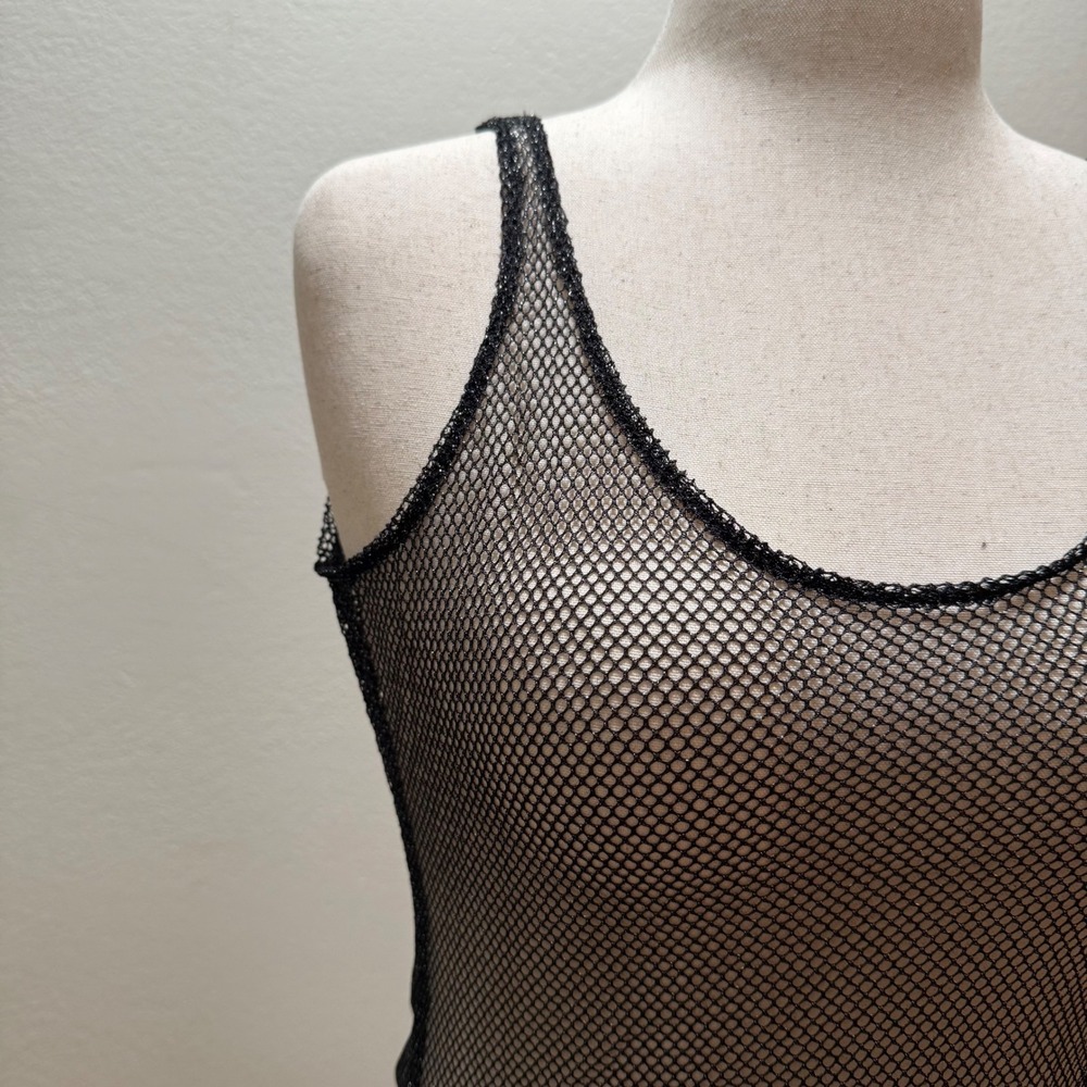 🖤 Sheer Black Metallic Fishnet Goth Edgy Y2K Clubwear Mesh Maxi Dress Women S - Picture 2 of 9